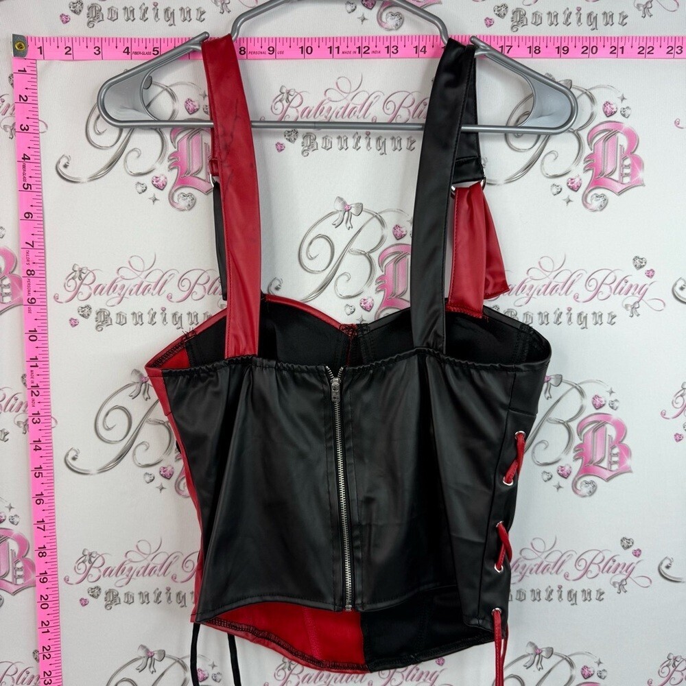 DC Batman Red and Black Faux Leather Bustier with Star and Diamond Accents - Picture 2 of 14